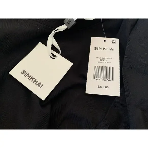 SIMKHAI Women's T Shirt Dress Black Zeus Draped Size Small Light Weight